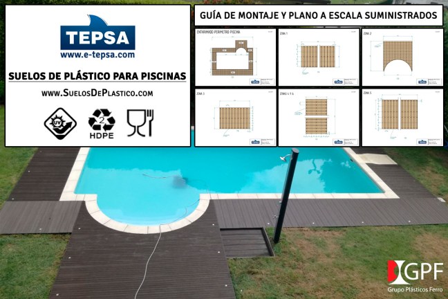Suelo para rodear piscinas de uso alimentario para caminar a pie descalzo